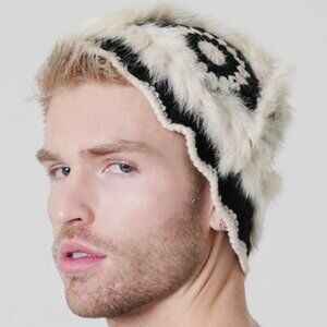 Black Feathered Hand Knitted Bucket Hat for men and women